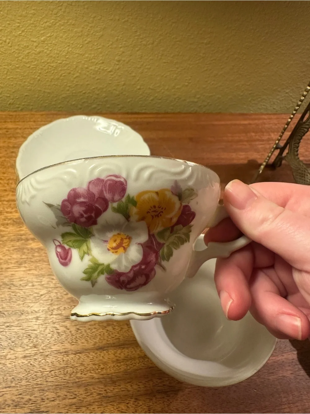 Floral Porcelain Teacup with Gold Trim